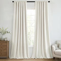 MIULEE 100% Blackout Back Tab Pleat Linen Curtains 50" Wx90 L,Ivory