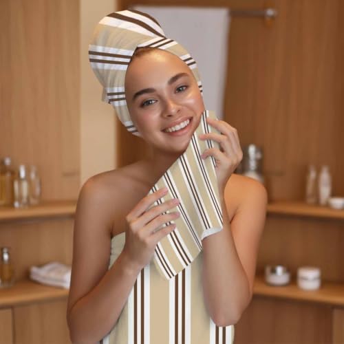 Bath Towels Set of 3 Beige Parallel Stripeds Bath Towel Hand Towel