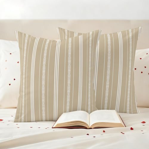Outdoor Pillow Covers 18 x 18 Inches, Boho Beige Waterproof Throw