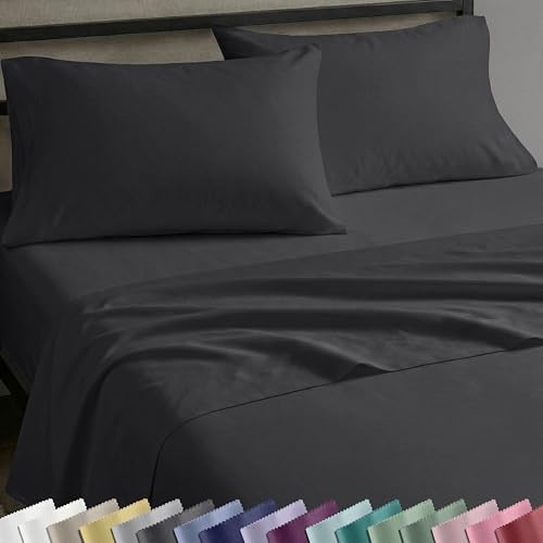 Soft Natural 100% Cotton Sateen Deep Pocket King Sheet Set, Dark Grey