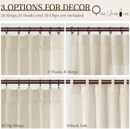Joywell Extra Long Linen Pinch Pleated Curtains 108 Inch 4 Panels