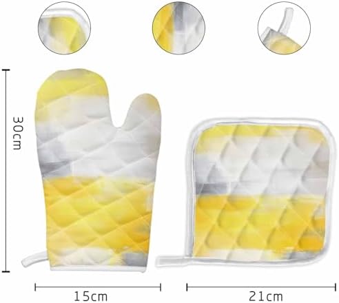 Quilted Cotton Terry Cloth Oven Mitt, Pot Holder Ombre Yellow Grey