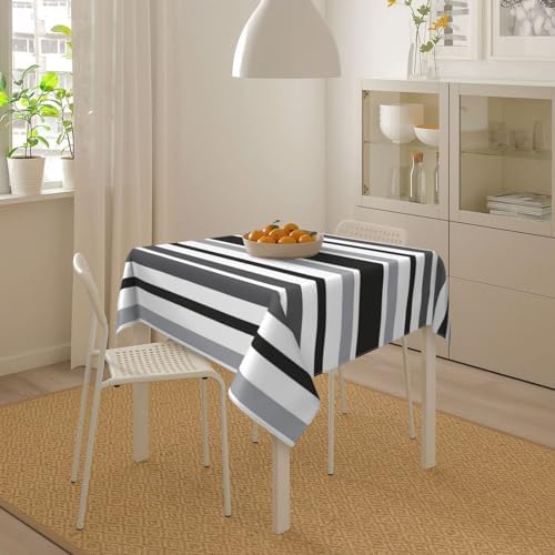 Square Tablecloth, Stripes Gray Black White Table Cloths Washable