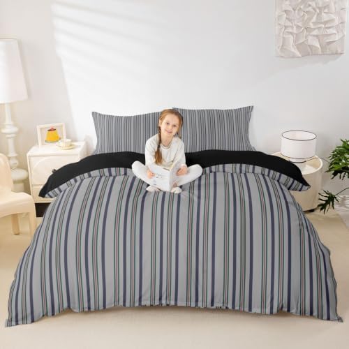 Erosebridal Gray Stripes King Duvet Cover | Men Women Kids Simple