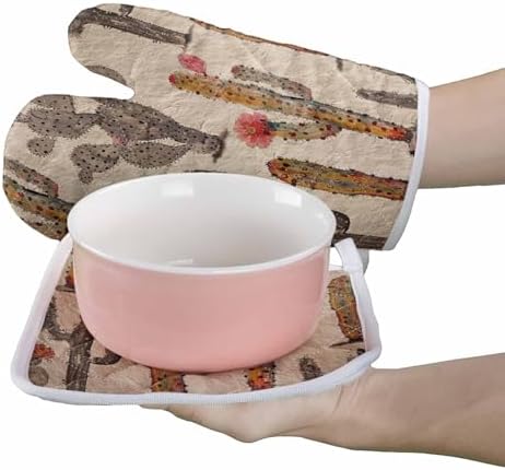 Quilted Cotton Terry Cloth Oven Mitt, Pot Holder Vintage Watercolor