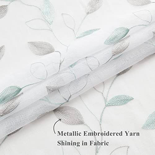 Bujasso Embroidered Leaf Sheer Curtains, Gray Teal 38" Wx63 Lx2