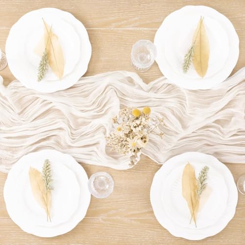 Ivory Cheesecloth Table Runner Boho Farmhouse Fall Table Runner 10ft