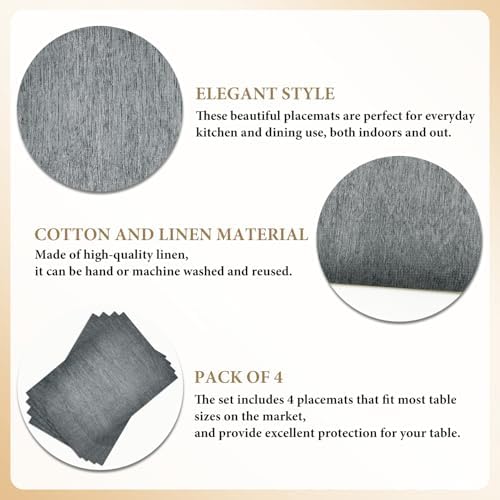 Dark Grey Placemats Set of 4, 12x18 Inch Waterproof Heat Resistant