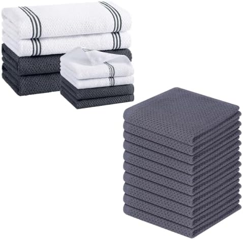 Homaxy 100% Cotton Kitchen Towels and Dishcloths Set of 8, 12 x 12 &