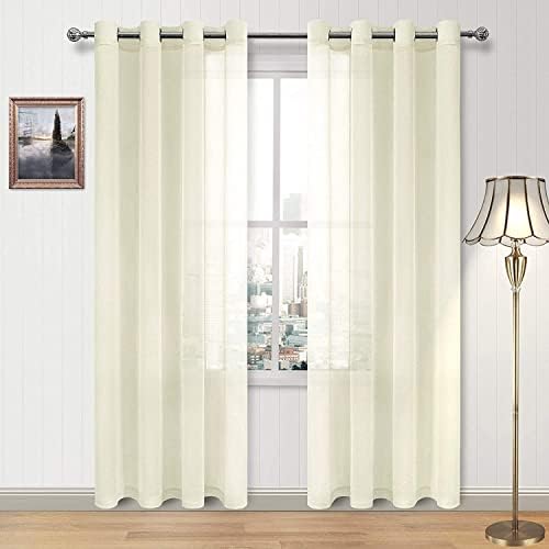 DWCN Ivory Sheer Curtains Linen Look Semi Transparent Voile Grommet