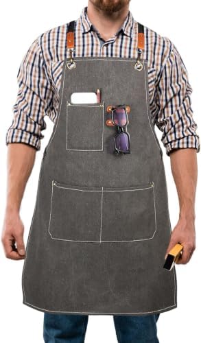Unisex Woodworking Work Apron, 16Oz Multi-Pocket Canvas Apron