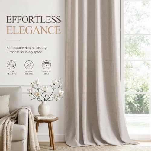 Hokibero Oatmeal Linen Curtains 84 Inches Long for Living Room 2