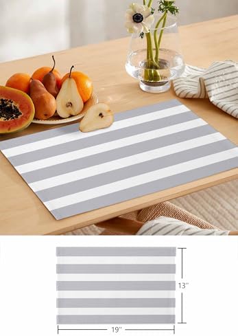 Gray Striped Table Runner and Placemats Set of 4 Modern Farmhouse