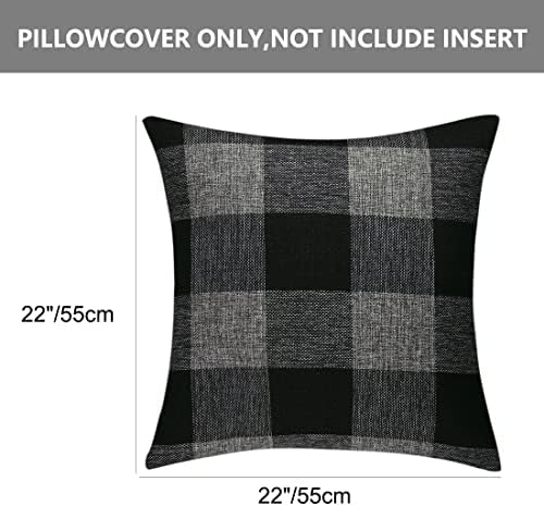 uxcell Set of 2 Plaid Throw Pillow Covers, Black Grey 22"x22"