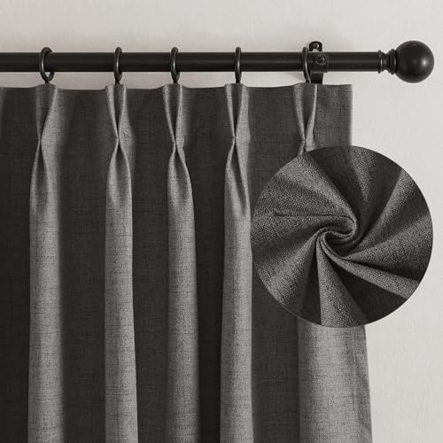 RYB HOME Pinch Pleated Back Tab Curtains Linen Textured 100% Blackout