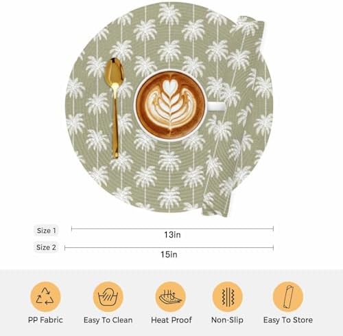 Rustic Tropical Trees Round Braided Placemats Set of Set of 8 Heat