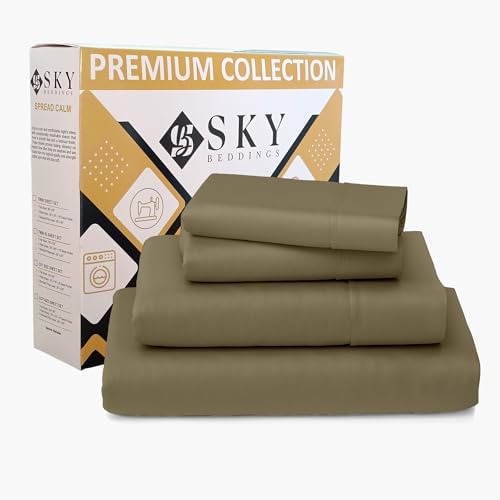 SKY BEDDINGS Full Sheets Set, 100% Egyptian Cotton Sateen, Taupe