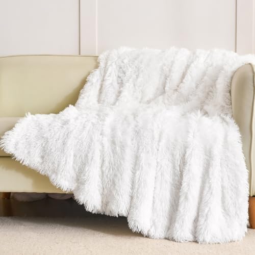 Extra Soft Faux Fur Throw Blanket 50"x60" - Reversible Fluffy Shaggy