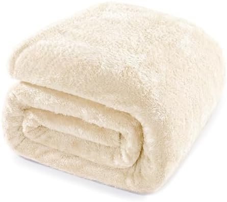 Whale Flotilla Plush Blanket for Bed King Size, Light Champagne