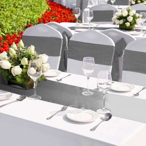 Bencailor 24 Pcs Dark Gray Satin Table Runners Bulk, 12 x 108 Inch
