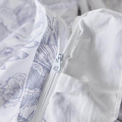 SUSYBAO Blue White Floral Duvet Cover King 100% Cotton 3 Pcs Set 1