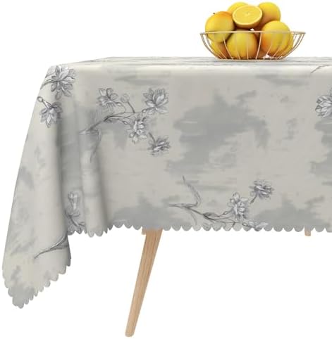 Vintage Gray Floral Tablecloth Square 70 Inch Cottage Grunge Retro