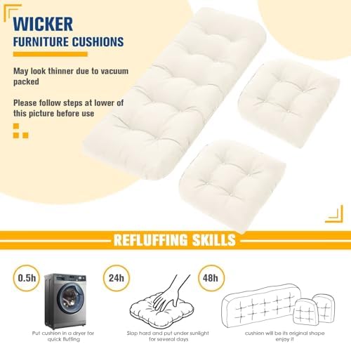 Wicker Furniture Cushions Outdoor, Patio Seat Chair Pads, Waterproof