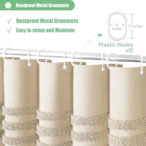 Dynamene Farmhouse Shower Curtain Chenille Striped Fabric 72"x72"