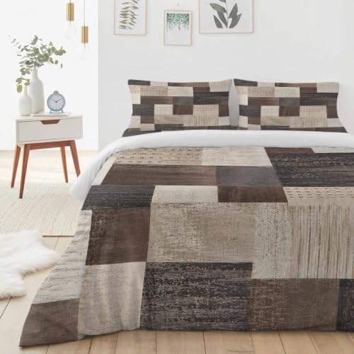 Brown Abstract Art Duvet Cover Queen Size Bedding Set 4 Pieces, 1