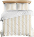 3 Pieces Bedding Set King Size, Beige Striped Soft Duvet Covers Set