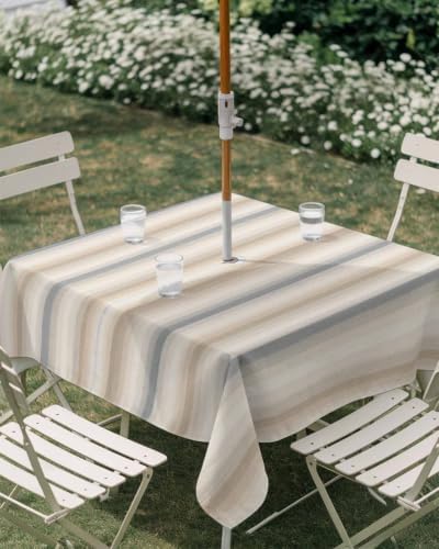 Brown Gray Striped Outdoor Tablecloth 60"x60" Square Tablecloth with