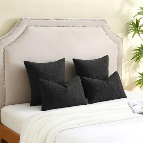 FUTEI Pack of 2 Boucle Textured Throw Pillow Covers 18x18 Inch, Black