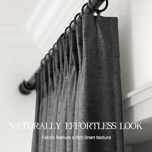 Pinch Pleated Linen Curtains 100% Blackout 108 Inches Long for Bedroom