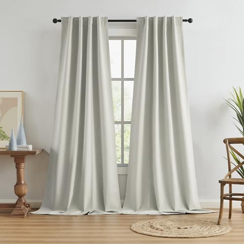 KEQIAOSUOCAI Greyish Beige Blackout Curtains 108 Inches Long 2 Panels