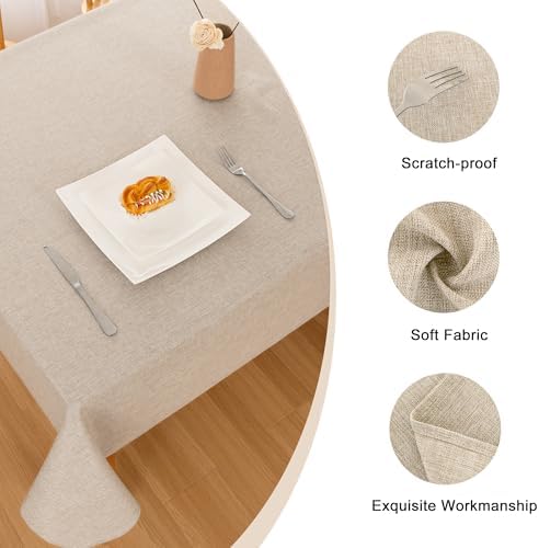 Hiasan Beige Faux Linen Square Tablecloth 60 x 60 Inch for Dining Room