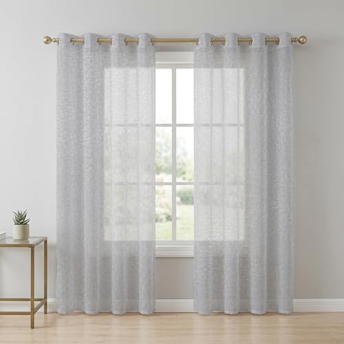 Grey Sheer Curtains 63 Inch Long 2 Panels, Modern Minimalist Classic