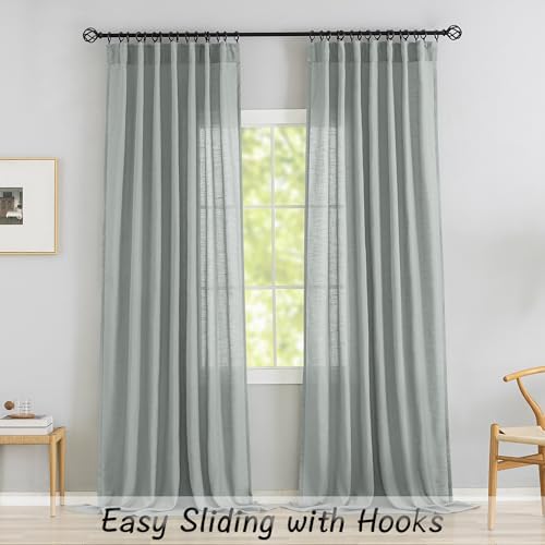 DONREN 94 Inch Long Linen Back Tab Hook Belt Loop Privacy Semi Sheer