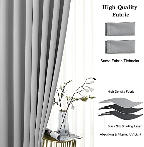 100% Blackout Curtains 63 inch Length 2 Panels 52x63 Light Gray