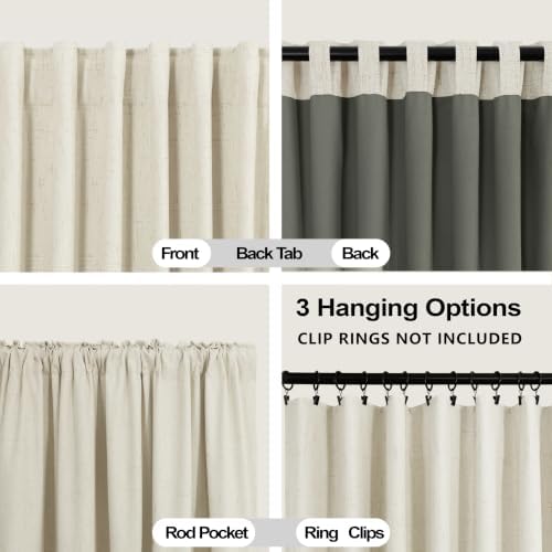 KOUFALL 108 Inch Cream Linen Blackout Curtains, 9ft Long Sun Blocking
