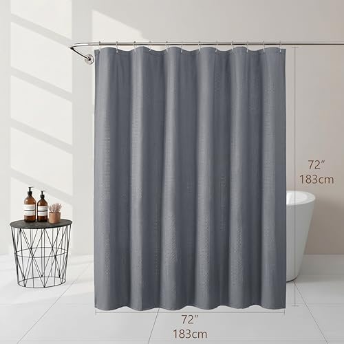 Grey Shower Curtain 72 Inch Length 1 Piece, Waffle Embossed Textured