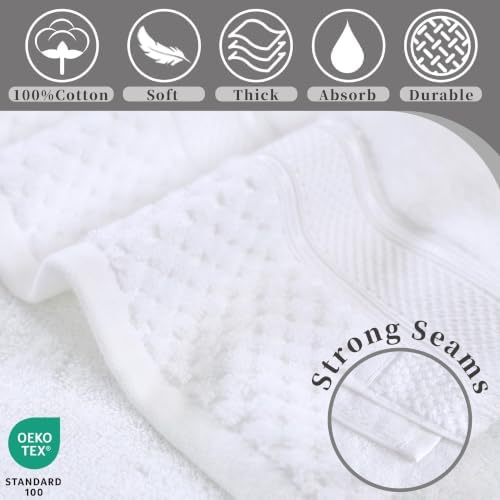 VOOVA & MOVAS White Hand Towels, Cotton, Quick Dry, 18x30 in, 4 Pieces