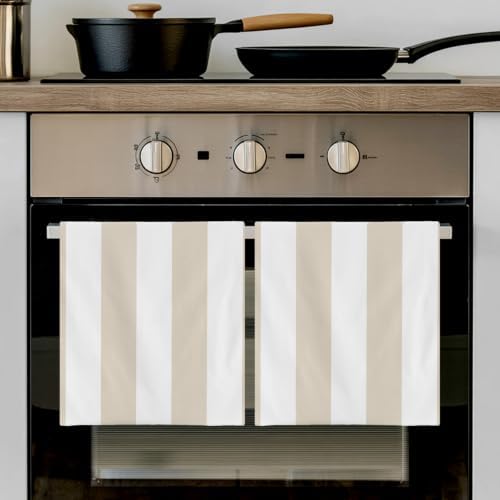 Cream Striped Kitchen Towels Set of 3, Water Absorbent Dish Towel
