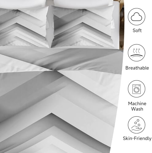 Abstract Geometric Duvet Cover Queen Size, Gray White Patterned