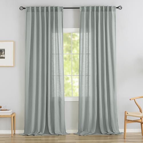 DONREN 94 Inch Long Linen Back Tab Hook Belt Loop Privacy Semi Sheer