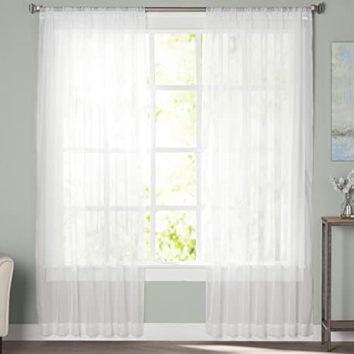Pure White Sheer Curtains 108 Inches Long, Solid Color Sheer Window