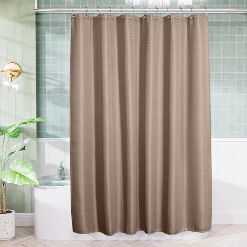 AmazerBath Taupe Shower Curtain Waffle Textured, Fabric Shower Curtain