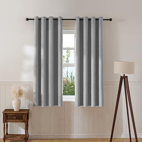 Linen Grey Grommet Blackout Curtains for Bedroom Living Room 63 Inches
