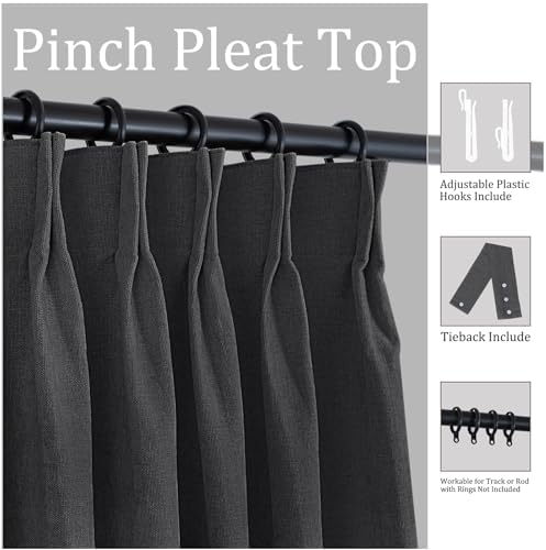 Fcosie Pinch Pleat Full Blackout Curtains & Drapes 84 Inch Length, 2