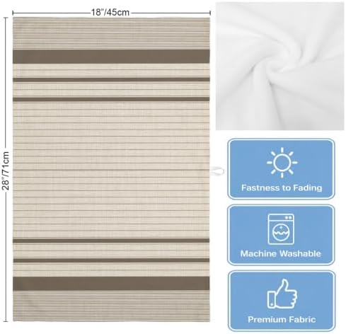 Brown Beige Striped Kitchen Towels Set of 3, Water Absorbent Dish