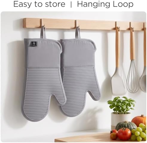 BONTHEE Silicone Oven Mitts Heat Resistant Kitchen Oven Gloves - Grey